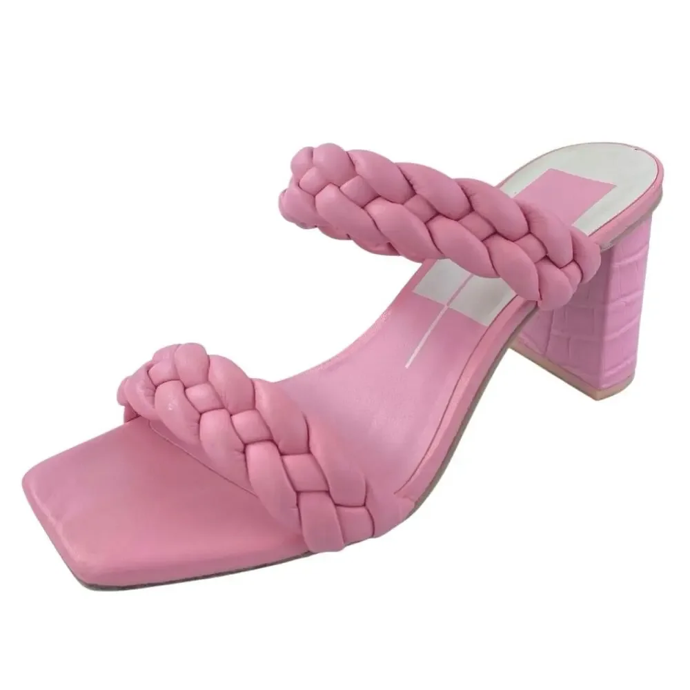 Dolce Vita Paily Pink Double Braided Band Straps Square Toe Heels Sandals Size 8